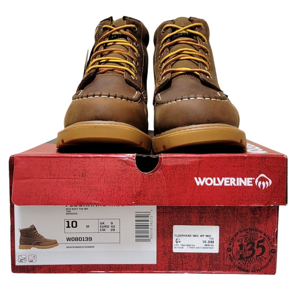 Wolverine Floorhand Moc Toe 6" Waterproof Work Boots Size US 10M Tan Leather FON - Picture 5 of 5